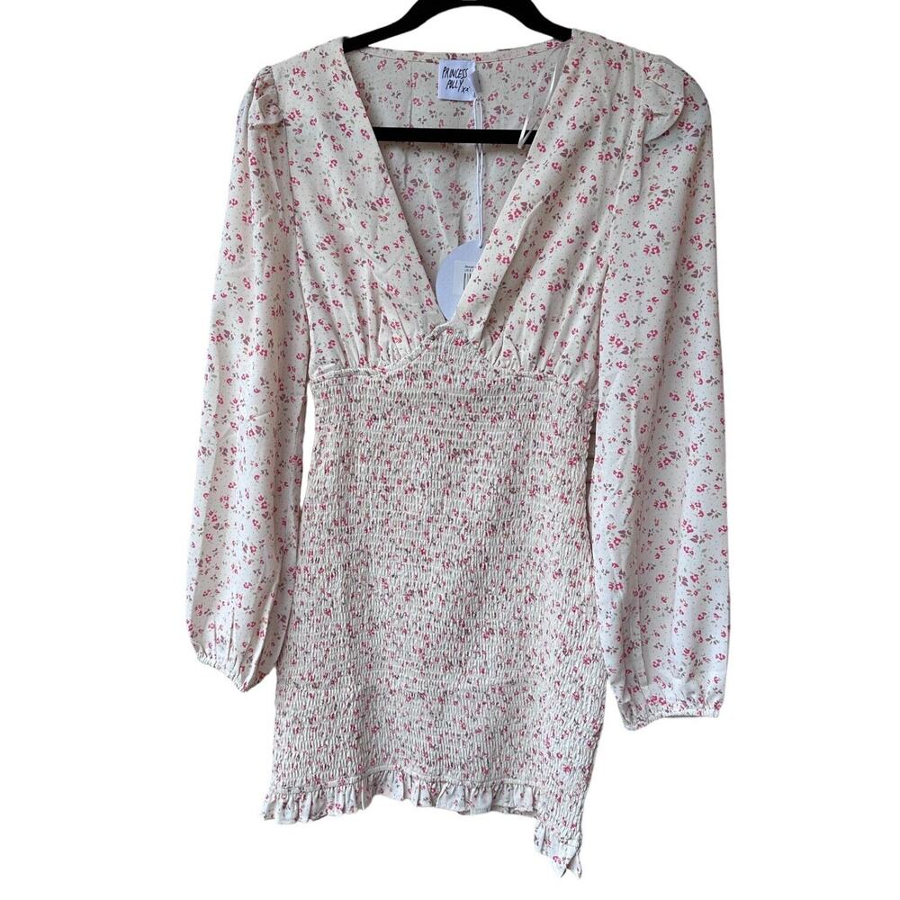 princess polly sawyer long sleeve floral smocked mini dress size women 6